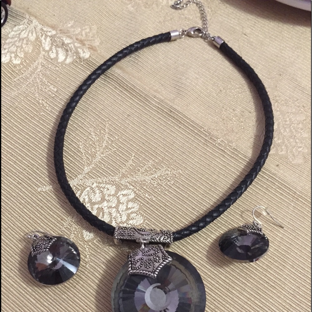 Crystal necklace with matching earrings.